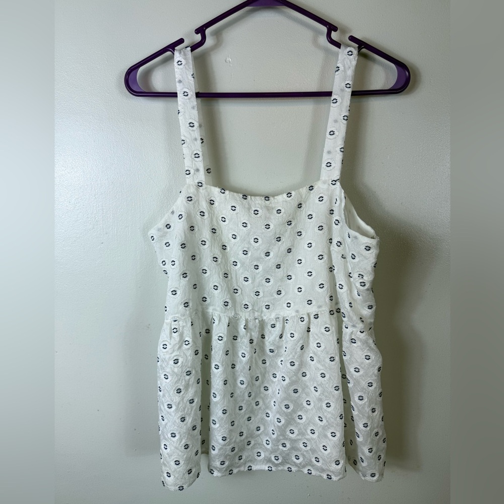 Loft Blouse Sleeveless Babydoll White Blue Lined Size 6 Summer‎